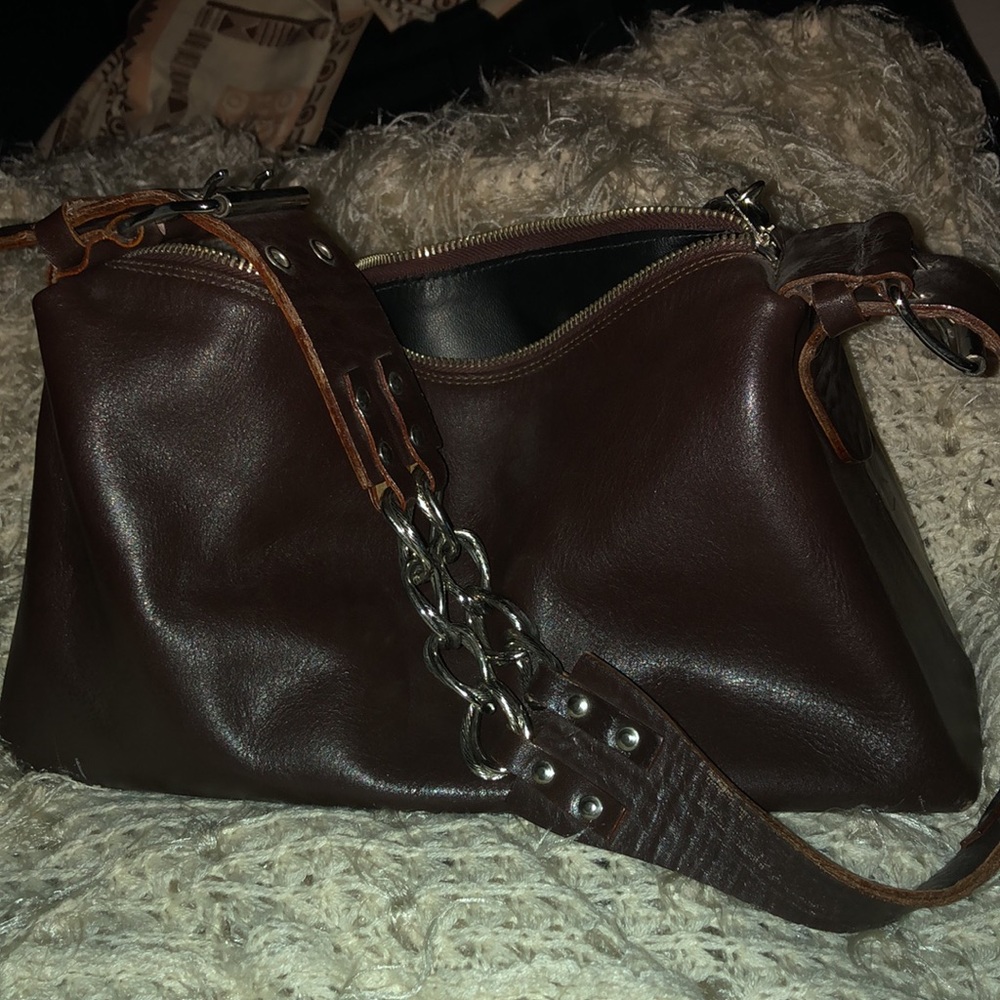 JEAN PIERRE BROWN LEATHER SHOULDER HANDBAG
